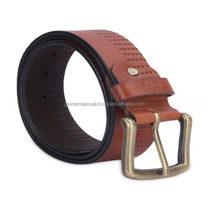Cinturón informal de cuero a la moda para hombre, color marrón, costura a mano, cinturones de cuero de diseñador con hebilla de latón - Product Image 5