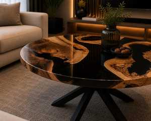 Black <b>Epoxy</b> Resin Midnight <b>Table</b> Round <b>Coffee</b> <b>Table</b> Natural Wood <b>Table</b> Luxury <b>Coffee</b> <b>Table</b> Handmade Furniture Wood Resin - Product Image 1