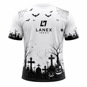 T-shirt personnalisé d'Halloween en gros pour homme, noir et blanc, avec motif citrouille imprimé, manches courtes, décontracté, style streetwear, pour fête - Product Image 3