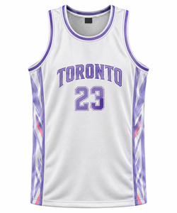 Custom Basketball Jersey White <b>Purple</b> Sleeveless <b>Mesh</b> Sublimated Team Uniform - Product Image 2