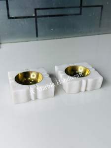 Handmade White Indian Marble Brass Diya Custom Designed Religious Resin Candle Holder for Home Office Incense <b>Diffuser</b> - Product Image 3