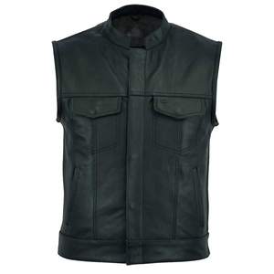 Custom <b>Men's</b> Motorbike Genuine <b>Leather</b> Full Grain Breathable Waterproof Windproof Anti-UV <b>Waistcoat</b> Vest - Product Image 1