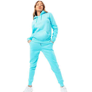 Conjunto Deportivo de Felpa de Algodón con Capucha para Mujer, Color Turquesa Sólido, Pantalón Largo, Estilo Casual, con Bolsillos, Corte Regular, para Invierno - Product Image 4