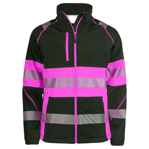 High Visibility Safety <b>Jacket</b> Class 2 Waterproof <b>Reflective</b> Pink Black Workwear with Front Zipper Outerwear Safety <b>Jacket</b> - Product Image 1