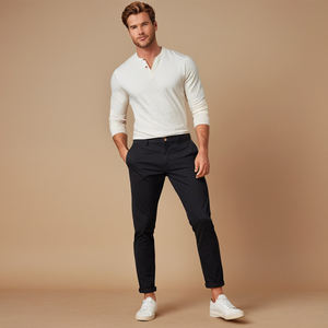 Pantalón chino clásico para hombre, corte regular, material de sarga de algodón suave, diseño versátil, ideal para la oficina, fines de semana y salidas nocturnas. - Product Image 3