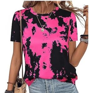 เสื้อยืดผู้หญิงไซส์ใหญ่ลายมัดย้อม ลวดลายเรียบง่าย ผ้าโพลีเอสเตอร์ฟอกสี แฟชั่นทันสมัย ลายพิมพ์แบบรีดร้อน - Product Image 6