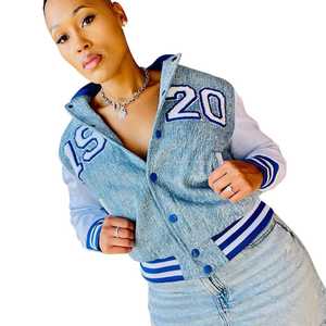 Zeta Phi Beta 1920 <b>Denim</b> Bomber Jacket Women Blue Varsity Jacket Button Up Streetwear Fashion Stylish Trendy Casual Outfit <b>Coat</b> - Product Image 6