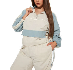 Nouvelle mode : Ensemble de survêtement décontracté en nylon respirant pour femme, coupe-vent, veste et pantalon grande taille - Product Image 6