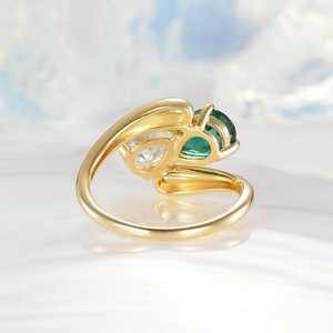 925 Sterling <b>Silver</b> 22K Gold Plated Handmade Minimalist Pear/Round Cut Gemstone <b>Ring</b> Toi Et Moi <b>Adjustable</b> Bypass <b>Ring</b> Fine - Product Image 2