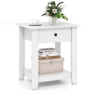 Modern 3-Tier Bedside Nightstand with <b>Open</b> Shelf and <b>Storage</b> Drawer Contemporary Nightstand with Drawer - Product Image 2
