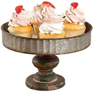 Rustic Wooden Base Metal Tray Cake Stand Farmhouse Vintage Pedestal Cupcake Dessert Display Holder For <b>Party</b> Wedding <b>Table</b> Decor - Product Image 1