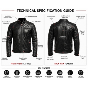 Veste de moto pour homme en cuir véritable imperméable et coupe-vent, matelassée aux épaules, pour l'hiver - Product Image 4