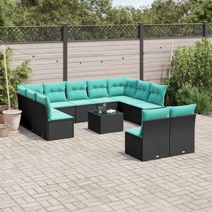 Ensemble de canapés de jardin en polyrotin noir 12 pièces avec coussins, collection de meubles de patio - Product Image 1