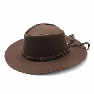 Chapeau de cowboy western en feutre synthétique pour homme, style classique à devant plissé, large bord, Fedora, chapeau d'extérieur avec détails en cuir - Product Image 5