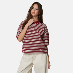 Polo de manga corta a rayas rojas y blancas para mujer, informal, de punto, corte regular - Product Image 2