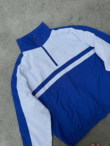 Blouson de sport pour homme, bleu et blanc, style color block, fermeture éclair quart de tour, coupe-vent, style sportif, matière polyester, coupe régulière, pour l'automne - Product Image 3