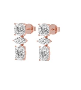 Boucles d'oreilles pendantes en or blanc 9 carats de qualité supérieure avec diamants de laboratoire taille coussin et taille marquise 4,68 CTW - Product Image 2