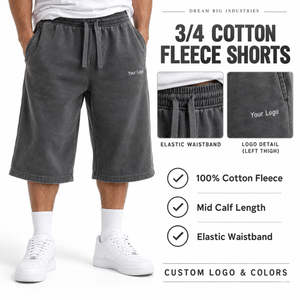 Shorts 3/4 personnalisés pour hommes en molleton 100 % coton gris anthracite, taille élastique avec cordon de serrage, poches latérales, coupe décontractée, OEM, marque privée, vente en gros - Product Image 3