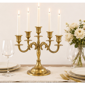 Candelabro de Metal de 5 Brazos con Acabado Dorado Antiguo, Centro de Mesa de Lujo, Portavelas para Decoración del Hogar y Hoteles - Product Image 2