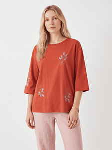 Bmama <b>Red</b> Embroidered Blouse Womens Casual 3/4 Sleeve Loose Fit <b>Top</b> Wholesale - Product Image 3