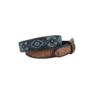 <b>Western</b> Embroidered Beaded Leather <b>Belt</b> With Geometric Pattern Silver Alloy Buckle Casual Ethnic Style Durable Handcrafted <b>Belt</b> - Product Image 3