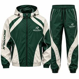 Ensemble de survêtement pour homme, noir et vert, blocs de couleur, manches longues, col montant, fermeture éclair, poches latérales, style sportif automne - Product Image 5