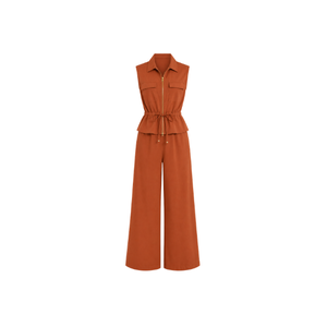 Ensemble deux pièces jaune pour femme, col halter, pantalon large, décontracté, ample, longueur complète, couleur unie, printemps/été, respirant - Product Image 2