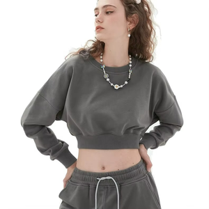 <b>Oversize</b> Solid Color Fleece Long Sleeve <b>Sweatshirts</b> Women Wholesale Cotton Round Neck <b>Vintage</b> <b>Sweatshirt</b> Women - Product Image 4