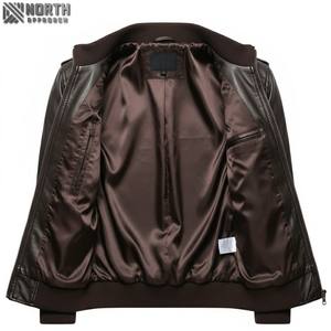 Chaqueta Bomber de Cuero Genuino Marrón Oscuro para Hombre, Cuello Alto, Cierre Frontal con Cremallera, Ropa Exterior Informal - Product Image 6