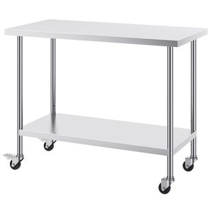 Banco da Lavoro in Acciaio Inox Resistente 24 X 48 X 38 Pollici con 4 Ruote e 3 Livelli di Altezza Regolabili per Preparazione Alimenti - Product Image 1