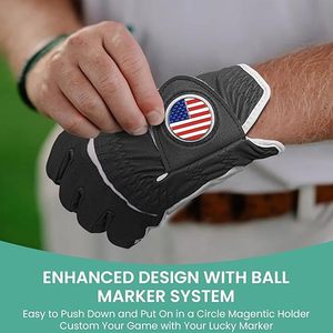 Gants de golf en cuir à doigts entiers avec patch drapeau américain, fermeture antidérapante à boucle et crochets, unisexe, toutes saisons, pour le sport - Product Image 2
