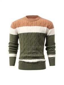 Chic men's color <b>block</b> striped knit crew neck long sleeve sweater – stylish winter outerwear for autumn and winter fashion. - Product Image 6