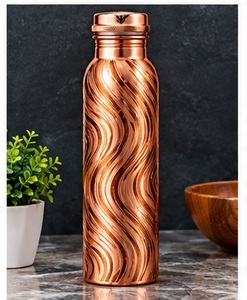 Handcrafted <b>Copper</b> <b>Water</b> <b>Bottle</b> with Colorful Leaf Floral Pattern and Screw Lid Portable Travel Drinkware - Product Image 4