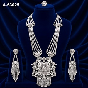 MOLL JEWELLERS Indian Bridal <b>Necklace</b> Set <b>Statement</b> Pendant Earrings Zinc Alloy Zircon Trendy Gold Silver Plated A-63018 - Product Image 6