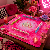 Alas Mahjong Lipat Modern Warna Neon Pink 33 Inci 3mm Neoprena Anti-Selip Permukaan Kain Sentuhan Lembut Penutup Meja