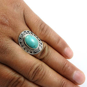 Cute Classic Silver <b>Ring</b> Comes With Natural <b>Turquoise</b> Gemstone Crafted From 925 Sterling Silver For Engagement Or Daily Wear - Product Image 3