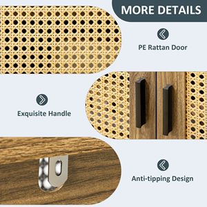 Credenza in Rovere Massiccio con Ante in Rattan, Realizzata a Mano per Villa, Fattoria, Sala da Pranzo, Soggiorno, Cucina, Bar Domestico - Product Image 6