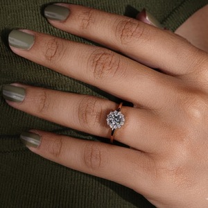 Bague de fiançailles vintage en or jaune 10K, diamant rond de 1,20 carat couleur E pureté VS1, bague halo, bague de promesse, diamant de laboratoire - Product Image 5