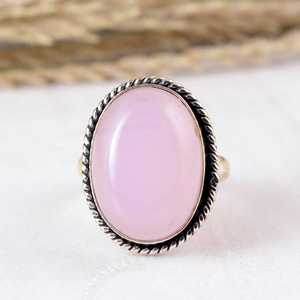 SHYAM JEWELRY Handmade 925 Sterling <b>Silver</b> Natural Rose Quartz Oval Bezel Setting Boho & Hippie Ornate <b>Statement</b> Wedding <b>Ring</b> - Product Image 1