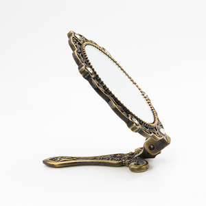 MACY BEAUTY KOREA Retro Rhinestone Bronze Foldable <b>Hand</b> <b>Mirror</b> Floral Metal Vanity <b>Mirror</b> Eyelash Extension Tool - Product Image 4