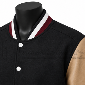 Chaqueta Varsity Negra y Marrón para Hombre, Estilo Preppy, Chaqueta de Béisbol de Algodón con Cierre de Botones, Corte Regular, para Otoño - Product Image 6