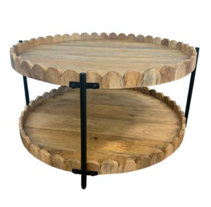<b>Round</b> Wooden Coffee <b>Table</b> with Metal Frame 2 Tier <b>Nesting</b> Coffee <b>Table</b> Modern Living Room Center <b>Table</b> - Product Image 2