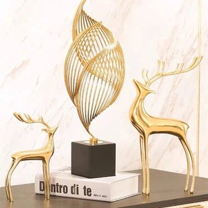 Modern Gold Metal <b>Wire</b> Sculpture With Wooden Base Artistic Tabletop Decor Ideal for Living Room and Office Decor From India - Product Image 6