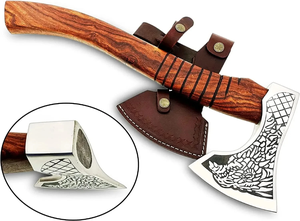 ขวานโทมาฮอว์กเหล็กกล้าไร้สนิมทำมือ LEGACY BLADES พร้อมด้ามไม้และใบมีดสลักลายดอกไม้ สำหรับใช้งานเอาตัวรอดกลางแจ้ง - Product Image 4