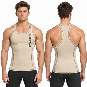 Camiseta de Compresión sin Mangas para Hombre, Estilo Racerback, para Entrenamiento, con Logotipo Personalizado, Camiseta Deportiva - Product Image 4