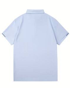 Men's Light Blue Short Sleeve Knitted Breathable Polyester/Cotton Jersey Fabric for Shirt Regular Fit Button Design Casual - Product Image 2