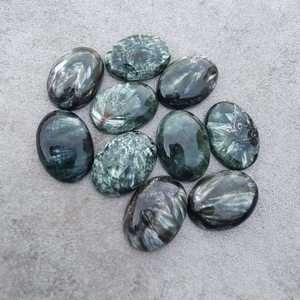 Cabochon ovale en seraphinite naturelle, dos plat, pierre précieuse calibrée, pierre en vrac pour la fabrication de bijoux, objet de collection - Product Image 6