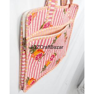 Handmade Hand Block Floral Quilted Eco-Friendly <b>Large</b> Capacity Cotton Fabric Laptop Bag Zipper Office School Use High Quality - Product Image 3