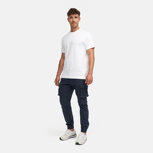 Men's Dark Blue Cargo Pants Straight Fit Multiple Pockets Canvas Material Casual Breathable Elastic Waist Midweight Cotton - Product Image 6