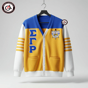 Sigma Gamma Rho Sorority Embroidered Anti-Wrinkle Simple Vintage V-neck Full Sleeve <b>Acrylic</b> Women's Winter Cardigan | - Product Image 1